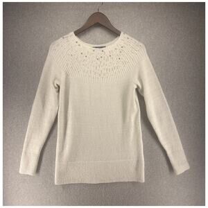 Apt 9 Womens Sweater Top Beaded Rhinestones Neckline Snow White Metallic Small